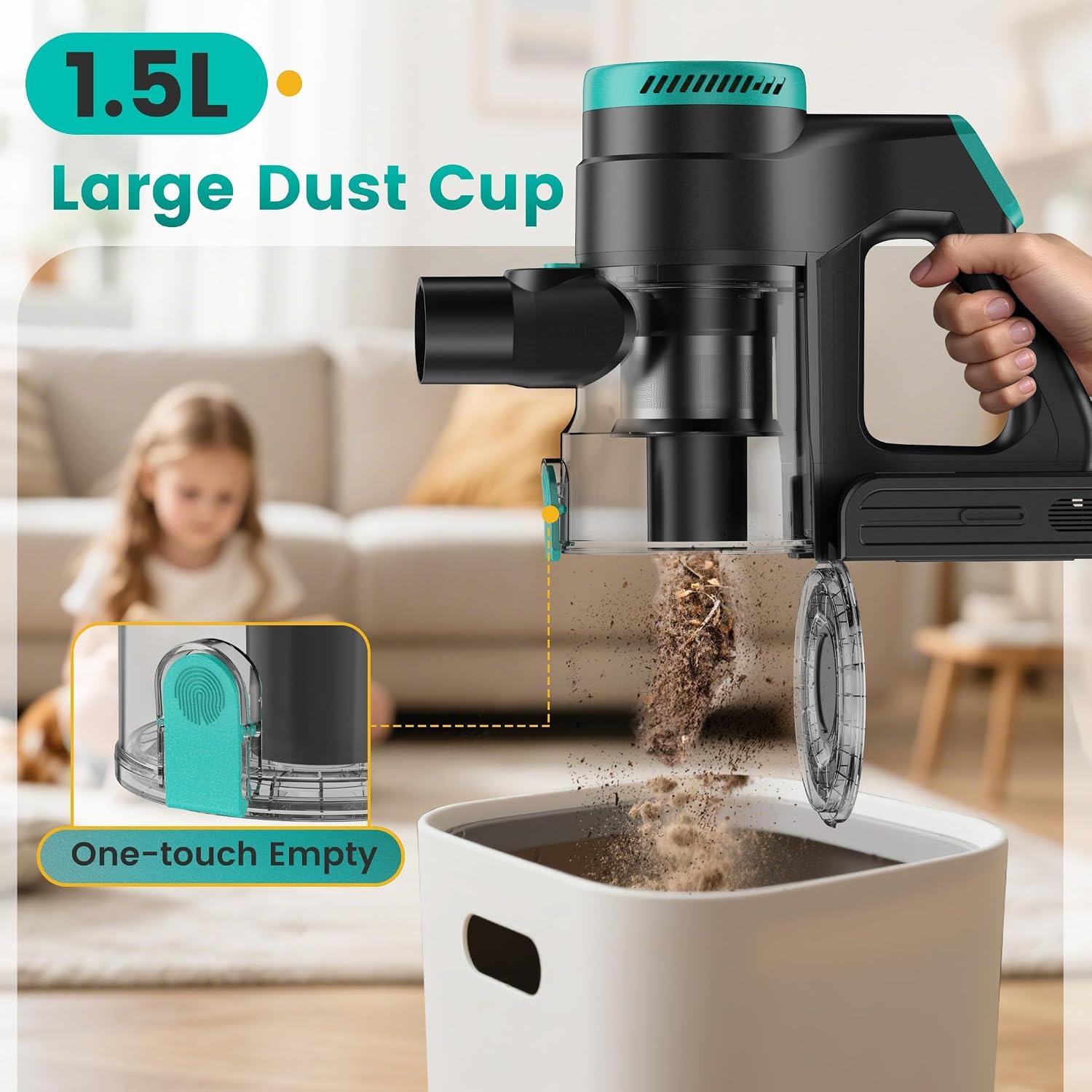 Zefiro Cordless Vacuum Cleaner, 450W 40kPa Stick Vacuum | 45Mins Vacuum Cleaners for Home, Anti-Tangle 1.5L Cup, Lightweight Vacuum for Floor Carpet Pet Hair
