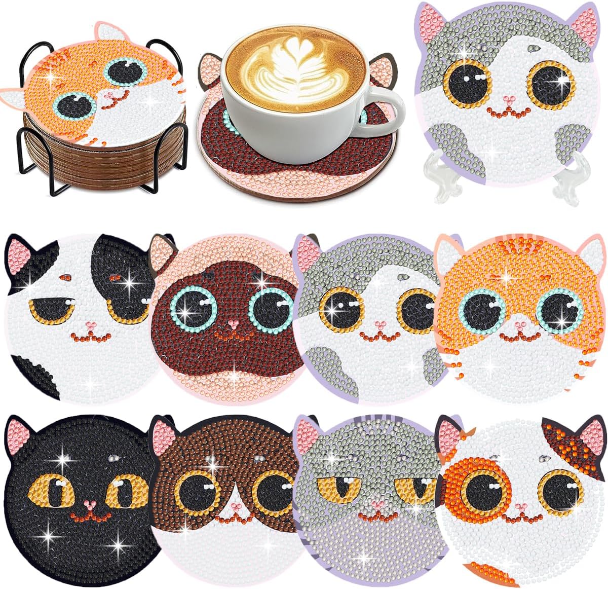 Muzagroo Art Diamond Painting Coasters with Holder Smiling