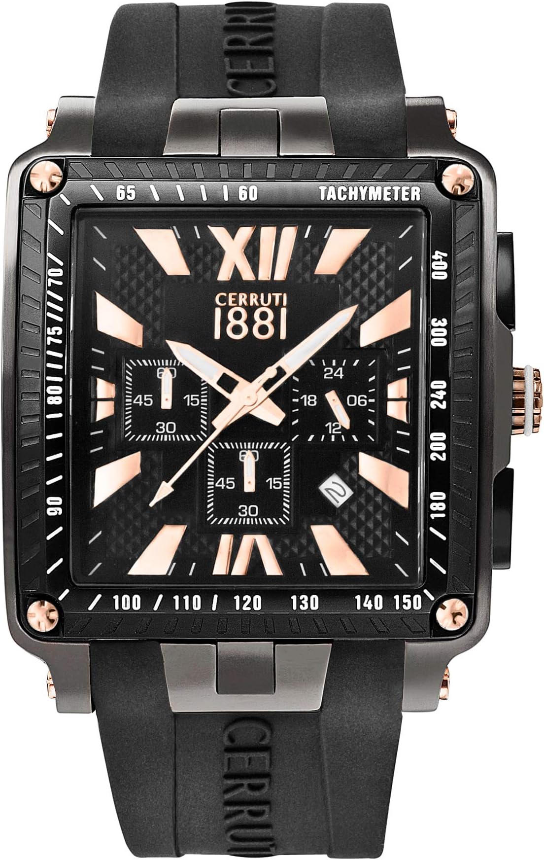 Cerruti 1881 Odissea Master CRA012SUB02BKP Men’s Chronograph Watch, Black Dial, Black Silicone Strap, 45 mm 3 ATM