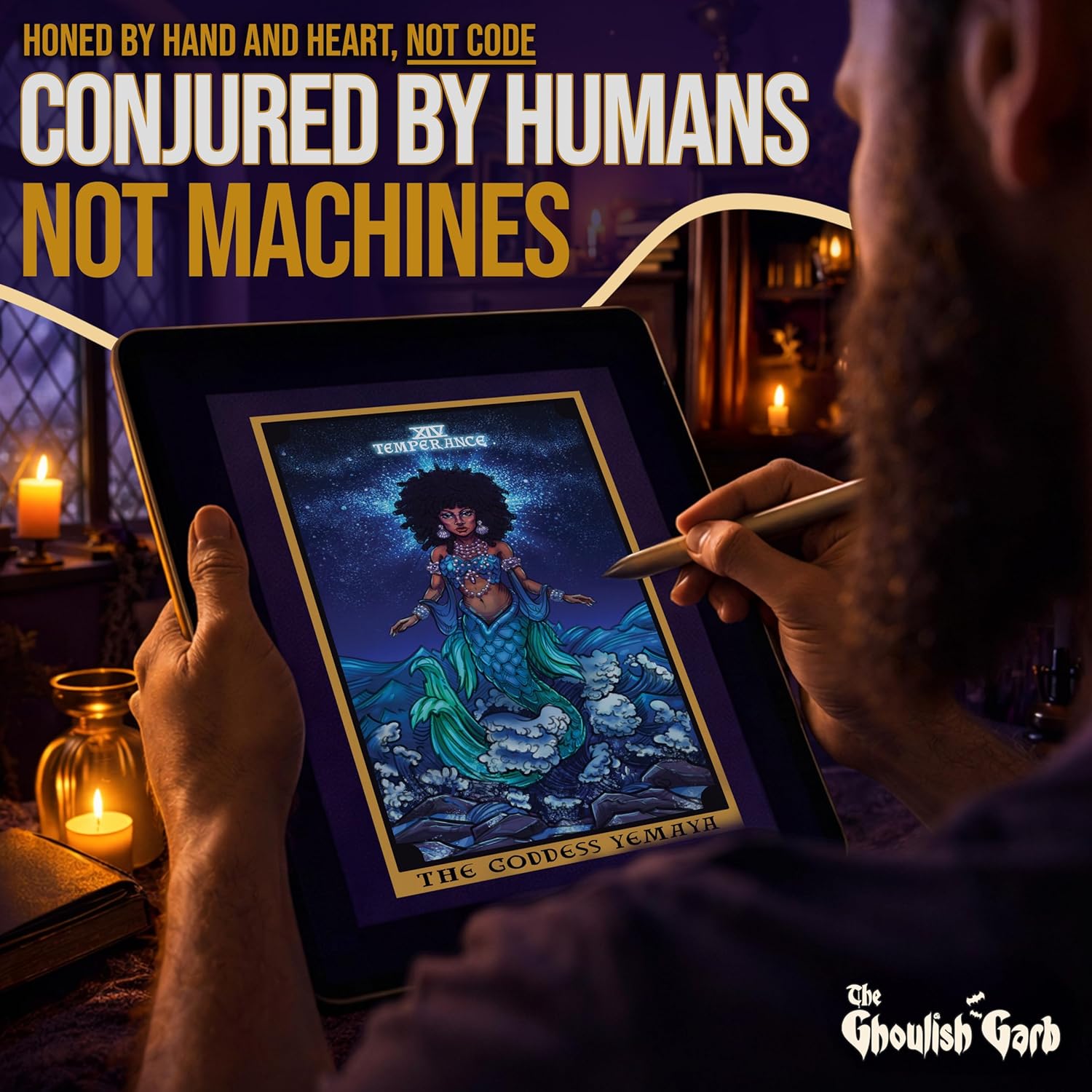 The Goddess Yemaya Temperance Tarot Card Tapestry - African Yoruba Mermaid Goddess Pagan Witch Wall Hanging Home Decor (80" x 68")