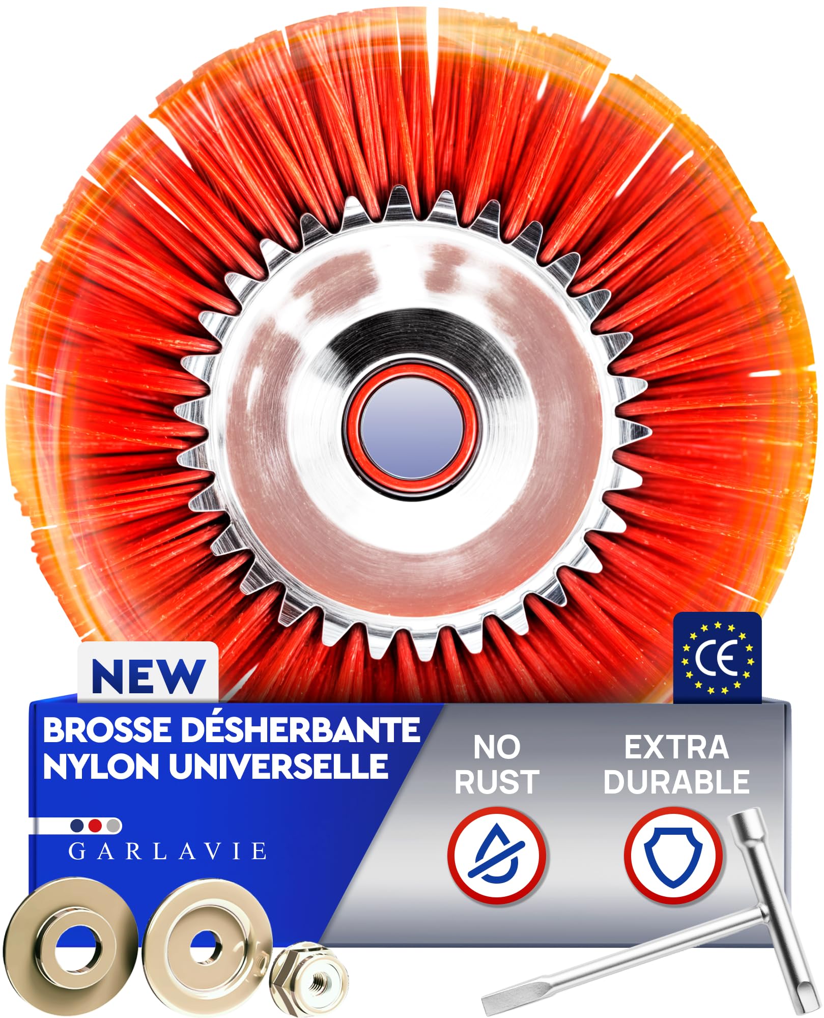 Tête Débroussailleuse Universelle – Brosse Débroussailleuse en Nylon pour Surfaces Sensibles – Compatible Thermique & Électrique – Montage Facile 25,4 mm