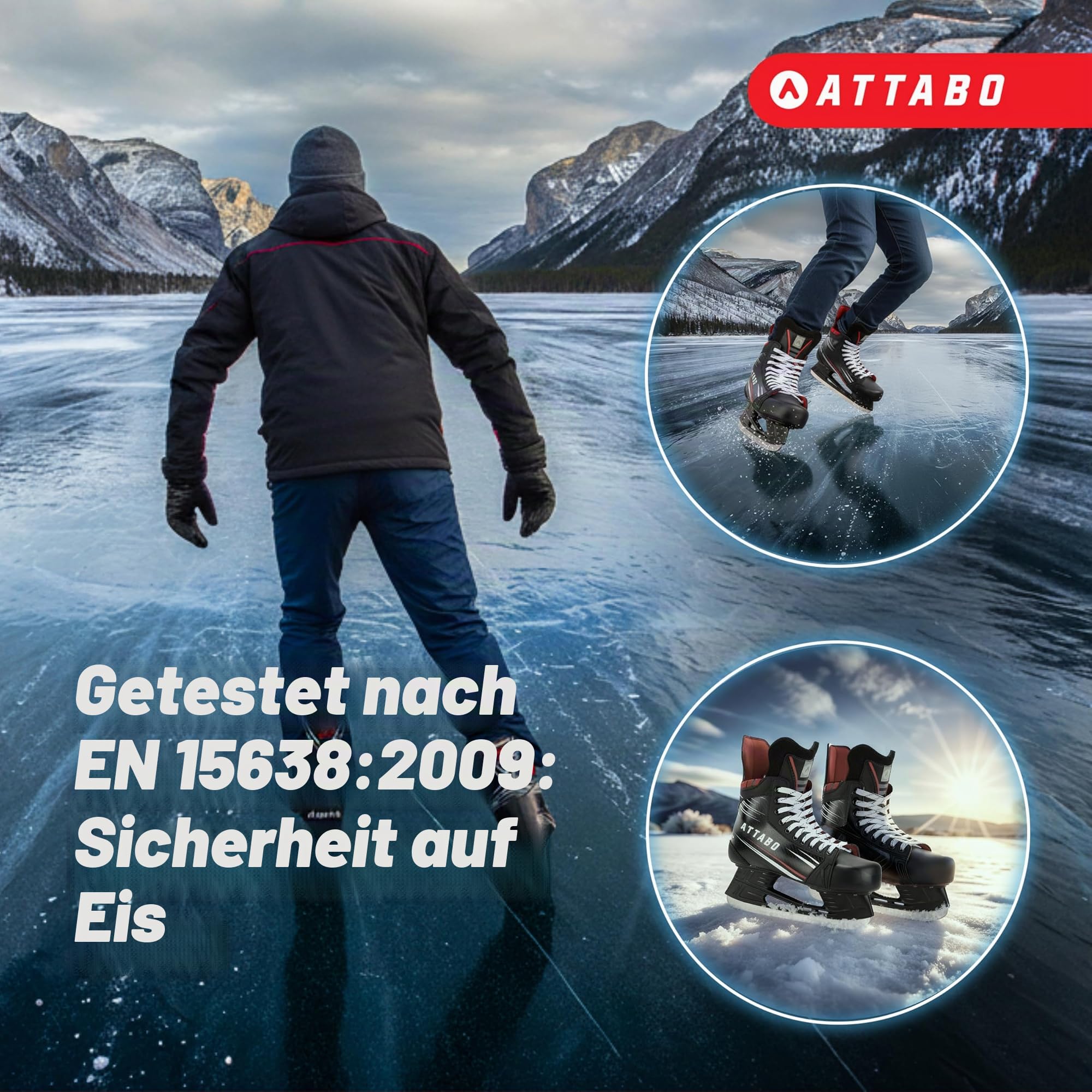 ATTABO Eishockey Schlittschuhe Herren Blade in Schwarz Größe 39 EU Langlebige Edelstahlkufe Stabiler Knöchelschutz Schnürverschluss Komfortabel und langlebig für Fortgeschrittene