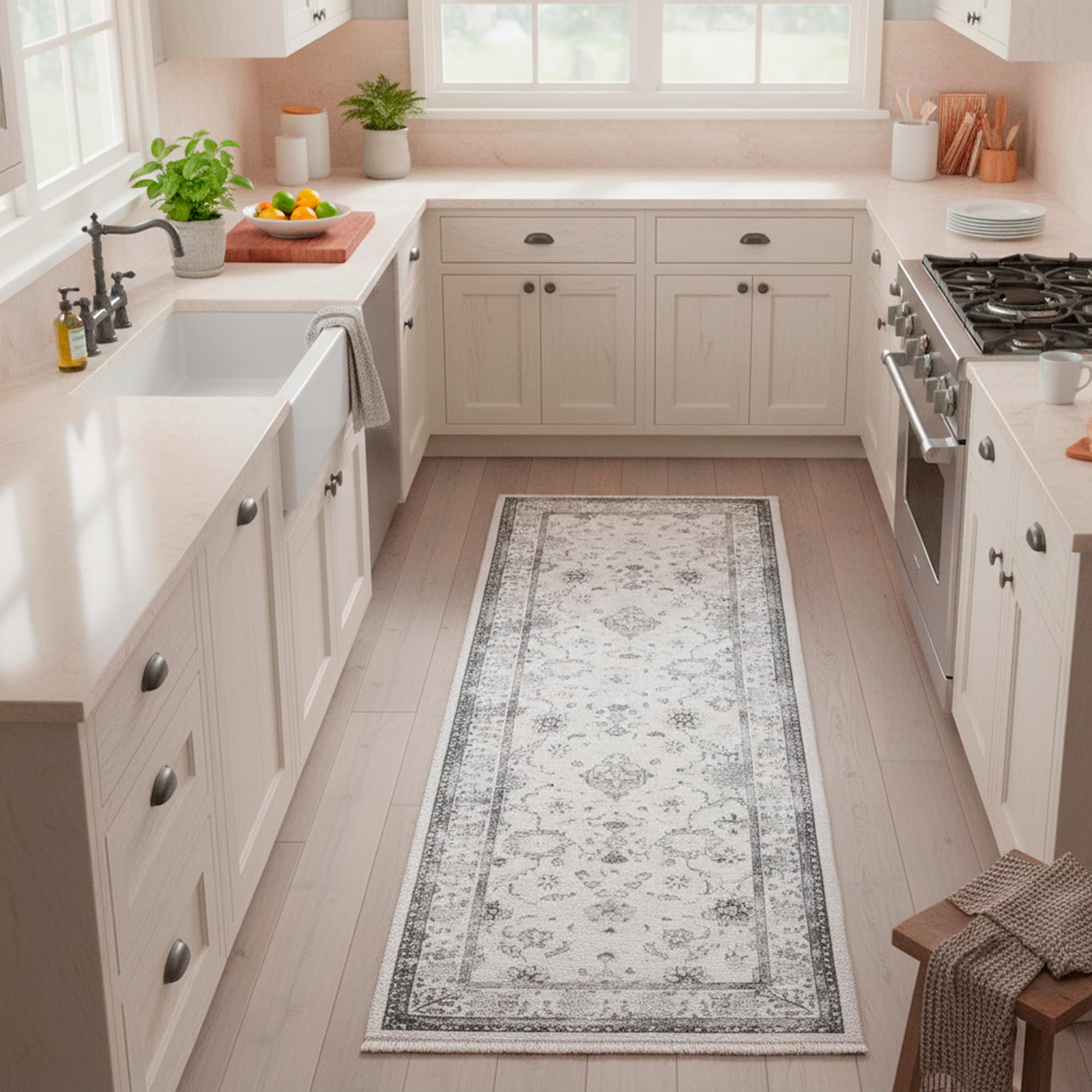 TESSO LIVING Tapis de Couloir 80x215 cm Sable Tissé Plat Vintage Antidérapant Chauffage au Sol