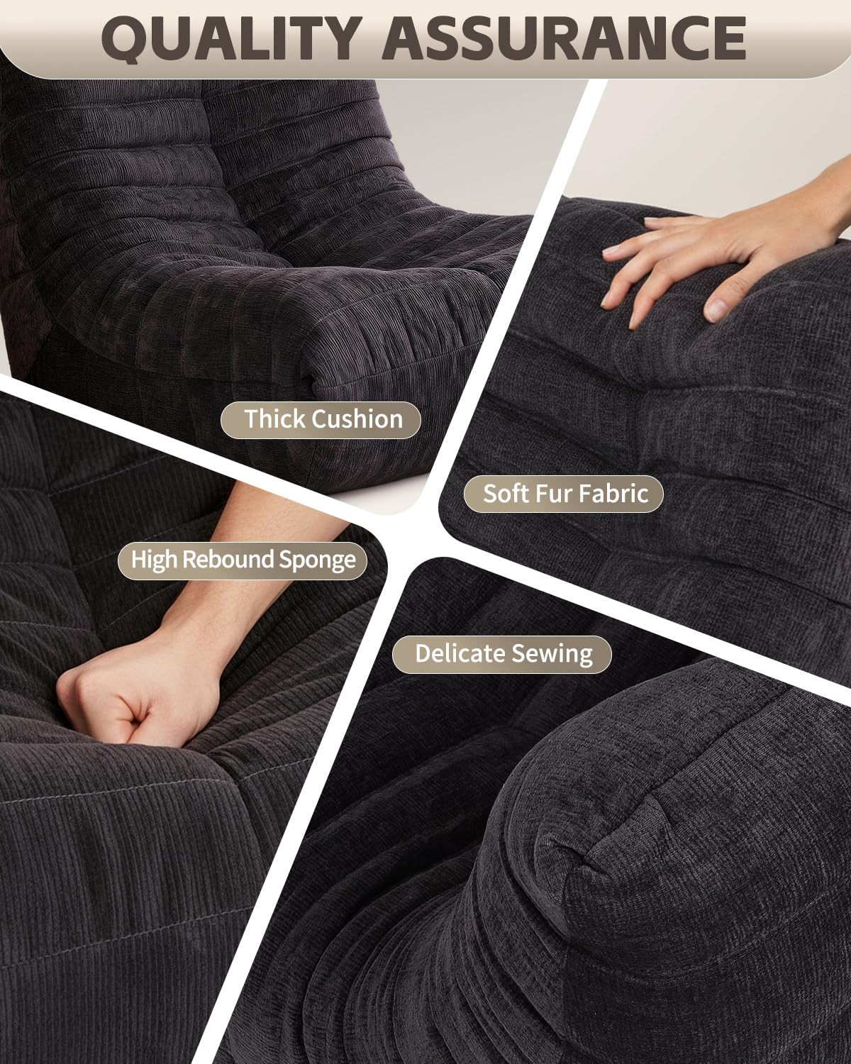 RelaxRelife Pouf en Mousse Haute densité - Canapé de Sol en Tissu Chenille avec Dossier - Fauteuil de Lecture pour l'intérieur - pour Salon et Chambre à Coucher - Marron