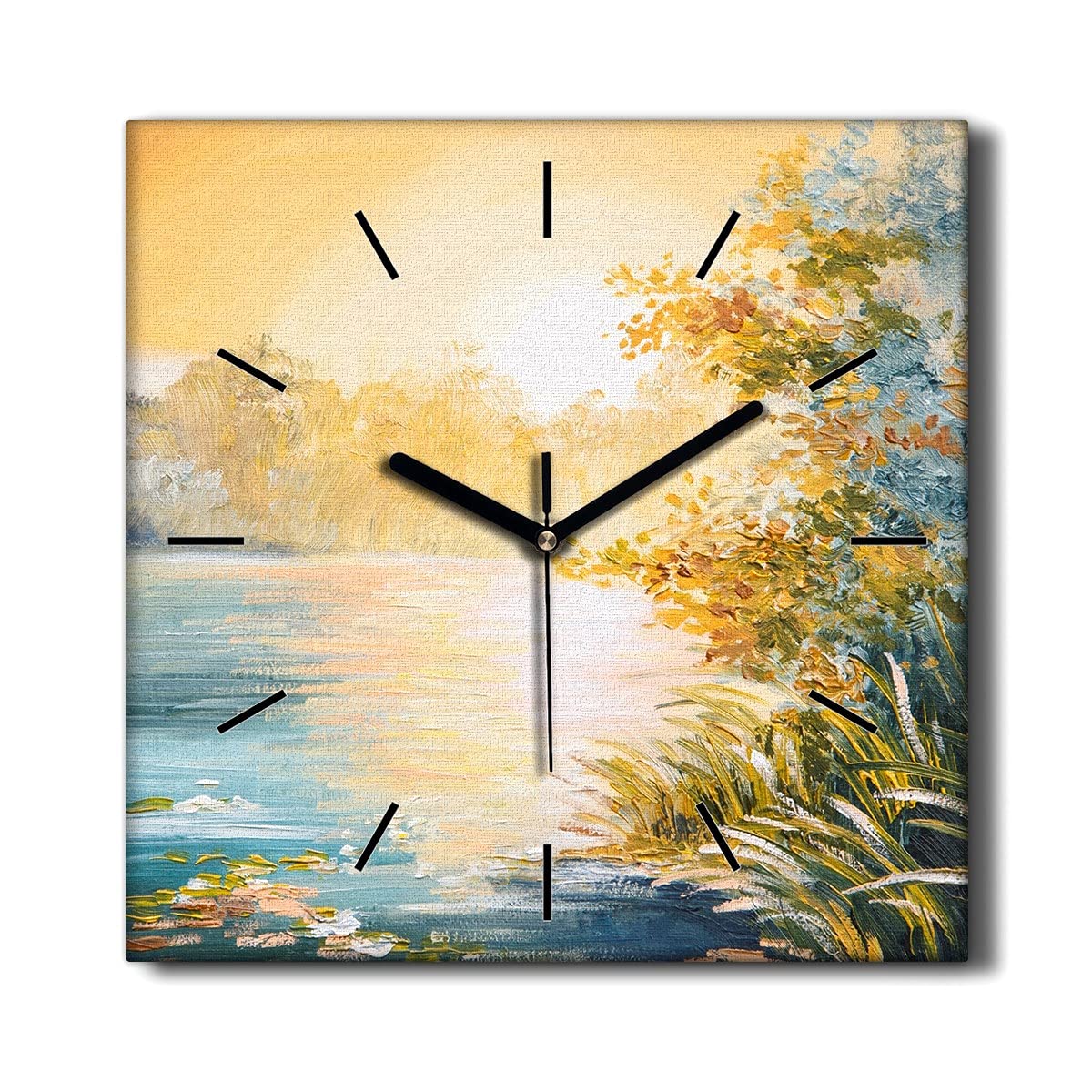Horloge Murale sur Toile Coloray Décoration Salon Nature Lac 30x30