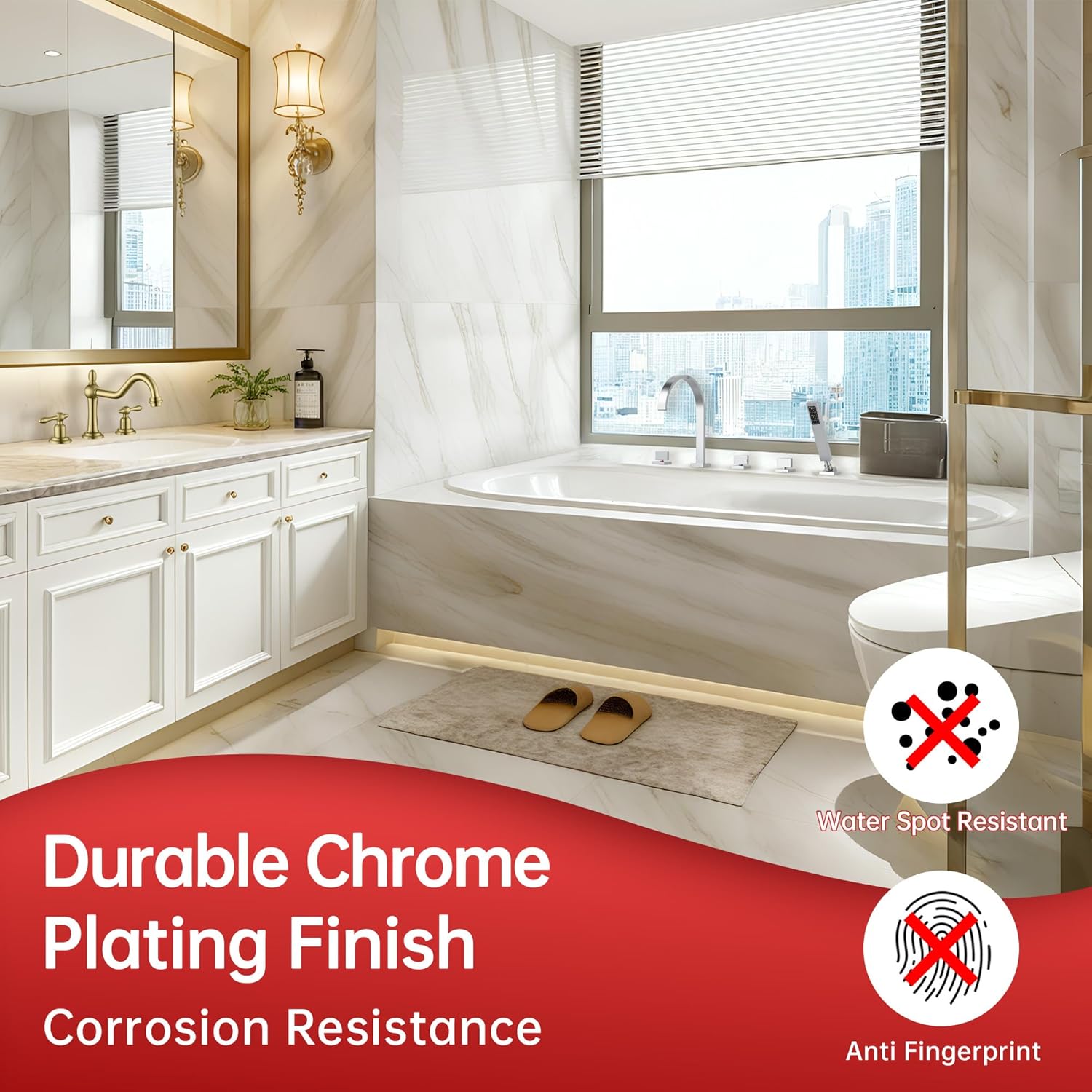 SUMERAIN 5 Hole Roman Tub Faucet with Hand Shower, High Flow Deck Mount Waterfall Bathtub Faucet with Valve, Chrome Finish