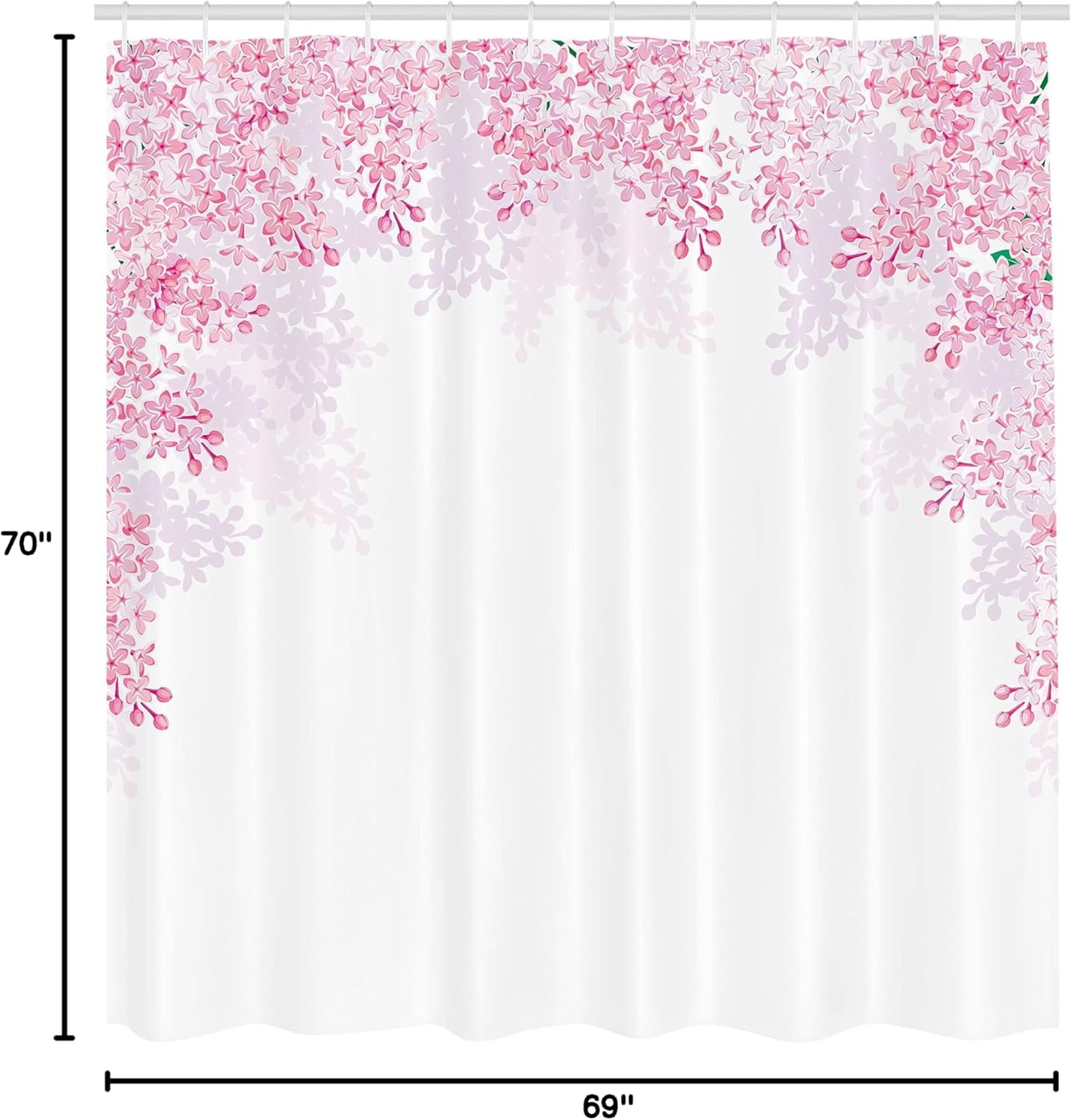 Ambesonne Flower Shower Curtain, Framing Lilac Flowers in Blossom Vernal Season Soothing Color Shades Artwork, Cloth Fabric Bathroom Decor Set with Hooks, 69" W x 70" L, Pastel Pink