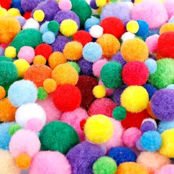 AiQInu 1200 Colourful Pompoms Craft Set 10/15/20/25/30 mm Mixed Sizes for School Activities DIY Crafts and Hobby Material