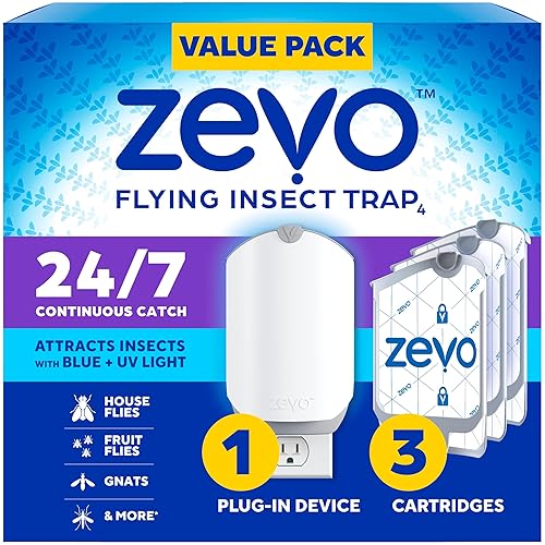 Zevo Flying Insect Trap & 3 Refill Cartridges - Plug
