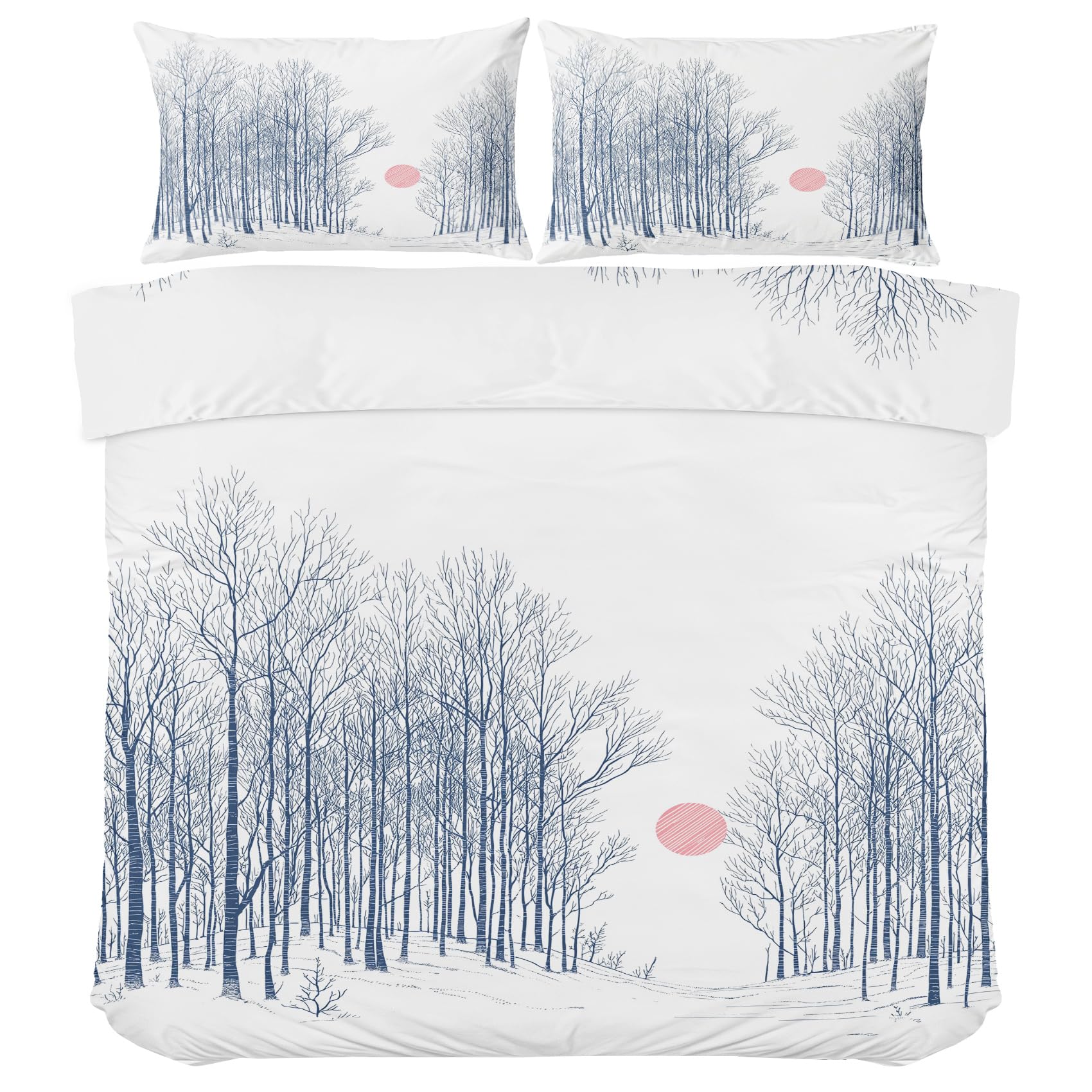 Parure de lit forestière avec housse de couette arbres 160x200 et taies