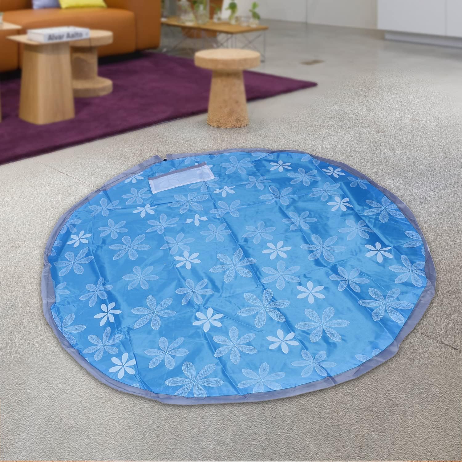 THE QUIRK BOX Baby Playing Mat Foldable Round Playing Mat Toy Quick Storage Bag 2 in1 Play Mat,Foldable Toy Bag Mat for Kids Storage, Quickly Clean Up Kid Toys for Indoor or Outdoor (Blue)