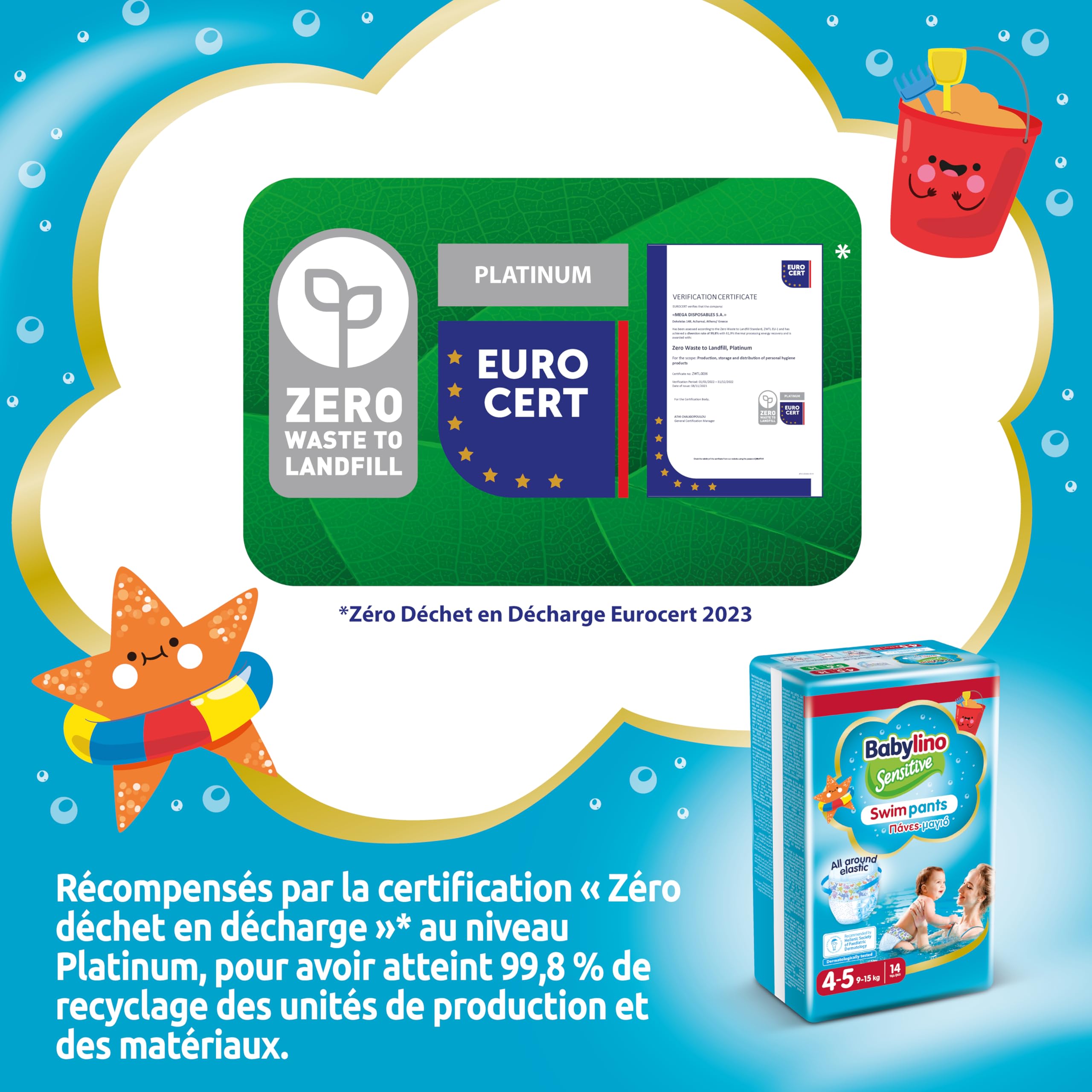 Babylino Sensitive SwimPants, couches de mer et piscine, taille 4-5 (9-15 kg), 14 unités