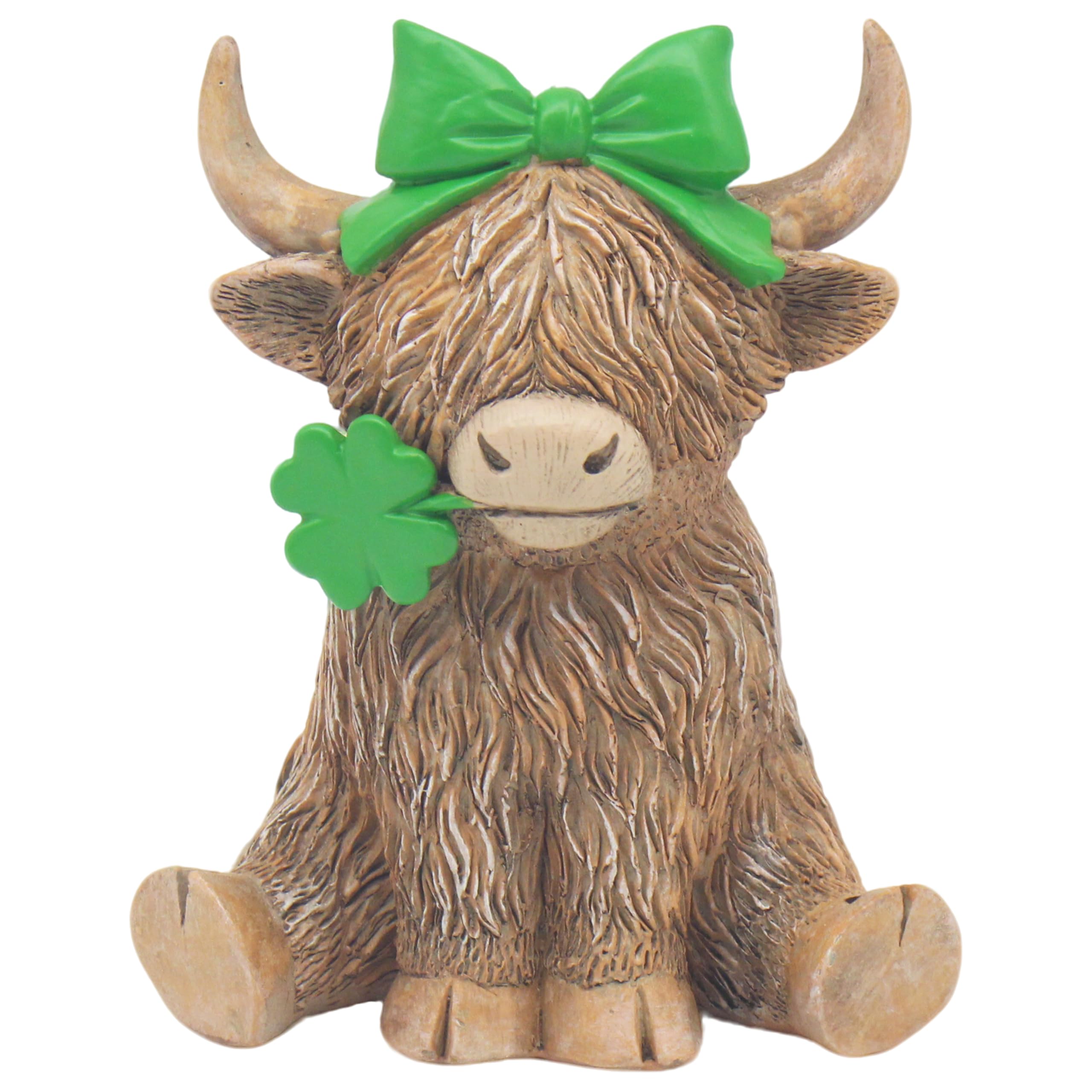 The Leonardo Collection Highland Cows Happy Polyresin Highland Cow Lucky Girl Figurines & Ornaments For Home & Office | Home Decor Statues For Indoor & Outdoor | Lovely Gifts for Women & Men