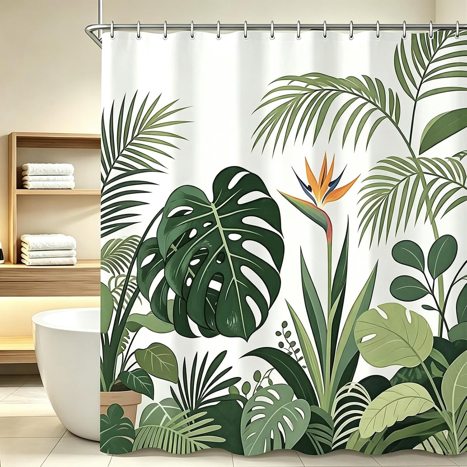 Shower Curtain,71x79 inch 3D HD Green Leaves Shower Curtains for Bathroom, Green Leaf Shower Curtain Sets Waterproof Plant Shower Curtain Leaves Fabric Cloth Bathroom Curtains with Hooks