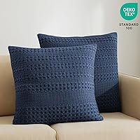 Vista 3 de PHF Fundas de almohada 100% algodón tejido de gofre de 24 x 24 pulgadas, paquete de 2 fundas cuadradas de lujo para decoración elegante del hogar