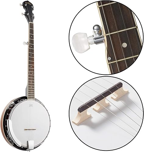 Miniatura 5 de Ashthorpe Banjo de 5 cuerdas, tamaño completo con 24 soportes, parte trasera cerrada, resonador de caoba, sintonizador de quinto engranaje, bolsa