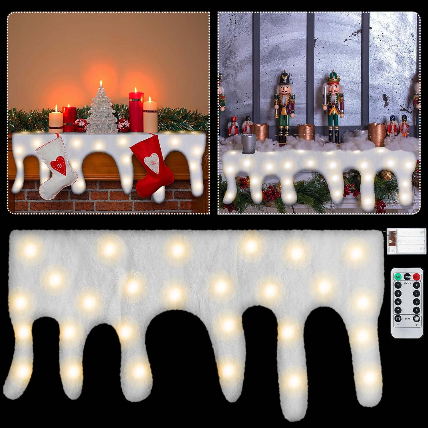 Newwiee Christmas Snow Blanket with LED Lighted Table Runner Snow for Mantle Icicle Mantle Cover Warm Light for Village Decorations Xmas Artificial Holiday Decor, 59 x 16 Inches (Warm White)