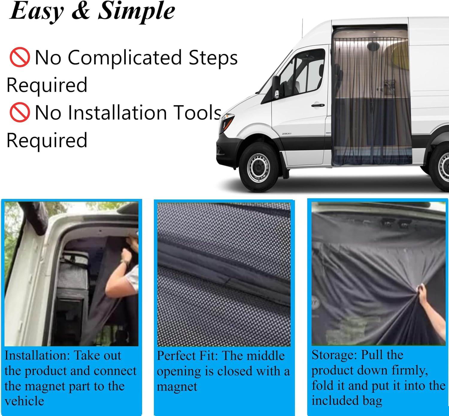 Magnetic Van Bug Screen for RAM Promaster &Transit Standard/High Roof, Sprinter Standard Roof, 71"H x 59"W RV Sliding Door Camping Flyscreen Mosquito Net Breathable Camper Mesh Privacy Screen Curtain