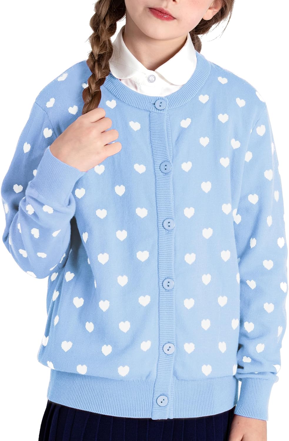 BOBOYOYO Girls Cardigan 100% Cotton Kids Heart Cardigan Sweater Valentines Long Sleeve Toddler Girl Soft Knit Cardigan