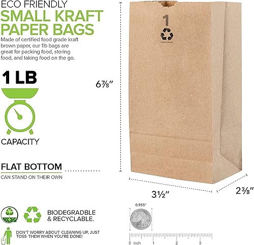 Miniatura 3 de Stock Your Home Bolsas de papel kraft pequeñas de papel marrón de 1 libra (250 unidades) bolsa de tamaño mini para empacar alimentos para desayuno,
