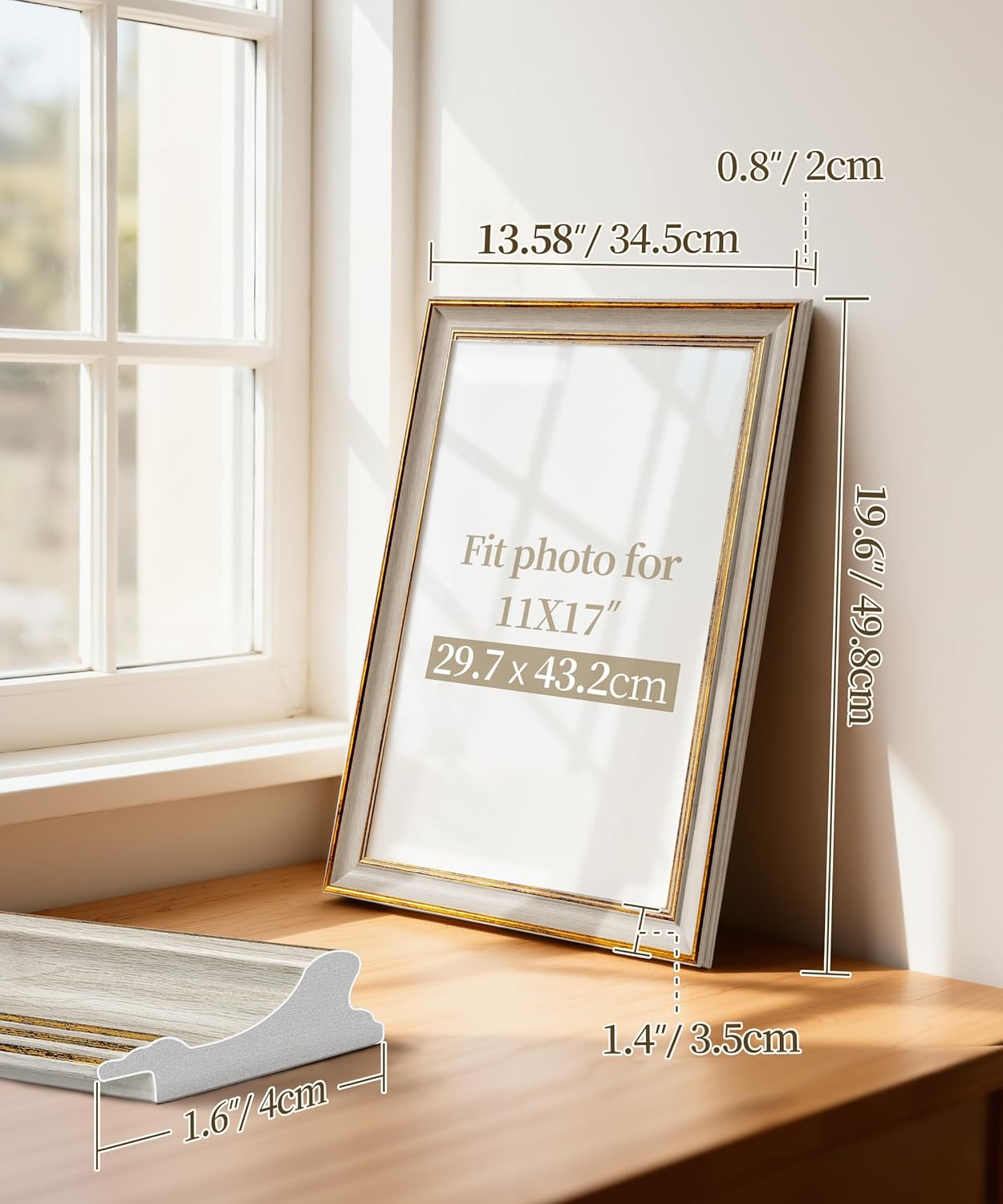 Afuly 11x17 Picture Frame Vintage Picture Frames Retro White Gold Photo Frames Gifts Wall Hang Home Decor Wedding Birthday Anniversary for Family Grandma Mom Women