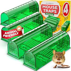 Humane Catch and Release Mouse Traps Pack of 4 - Perfect for House, Indoor & Outdoor - Easy Set Durable Mice Traps, Safe for Children, Pets & Humans - Instantly Remove Unwanted Rodents from Your Home