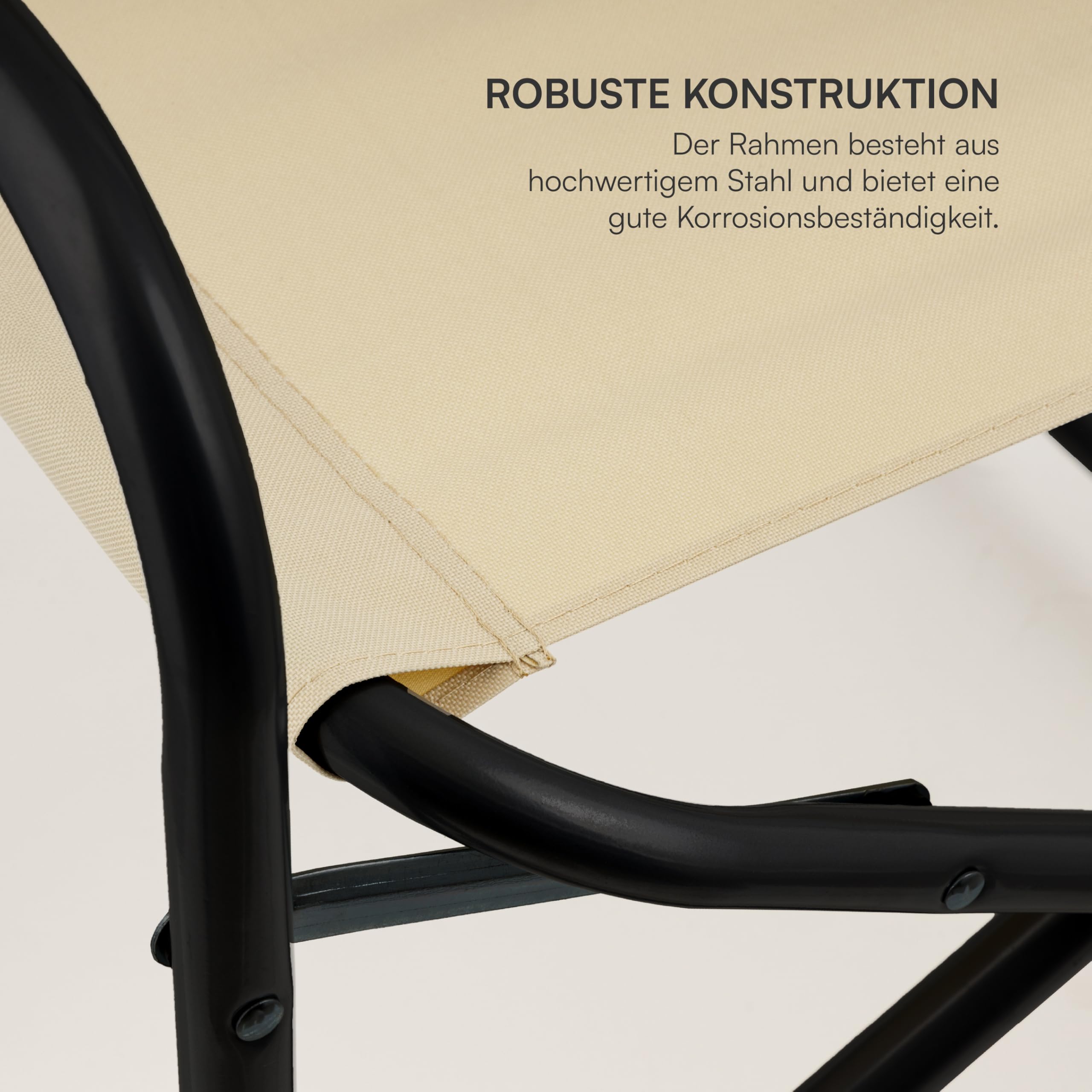 Baroni Home klappbarer Regiestuhl aus Stahlrohr, ergonomischer Klappstuhl mit Rückenlehne, faltbar und platzsparend, aus Leinwand, für Camping, Meer und Strand, 56x44x76 cm, Ecru