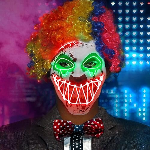 Miniatura 2 de JOINBO Juego de guantes de payaso con máscara de Halloween, 3 modos de iluminación, máscara de purga LED aterradora con guantes LED brillantes,