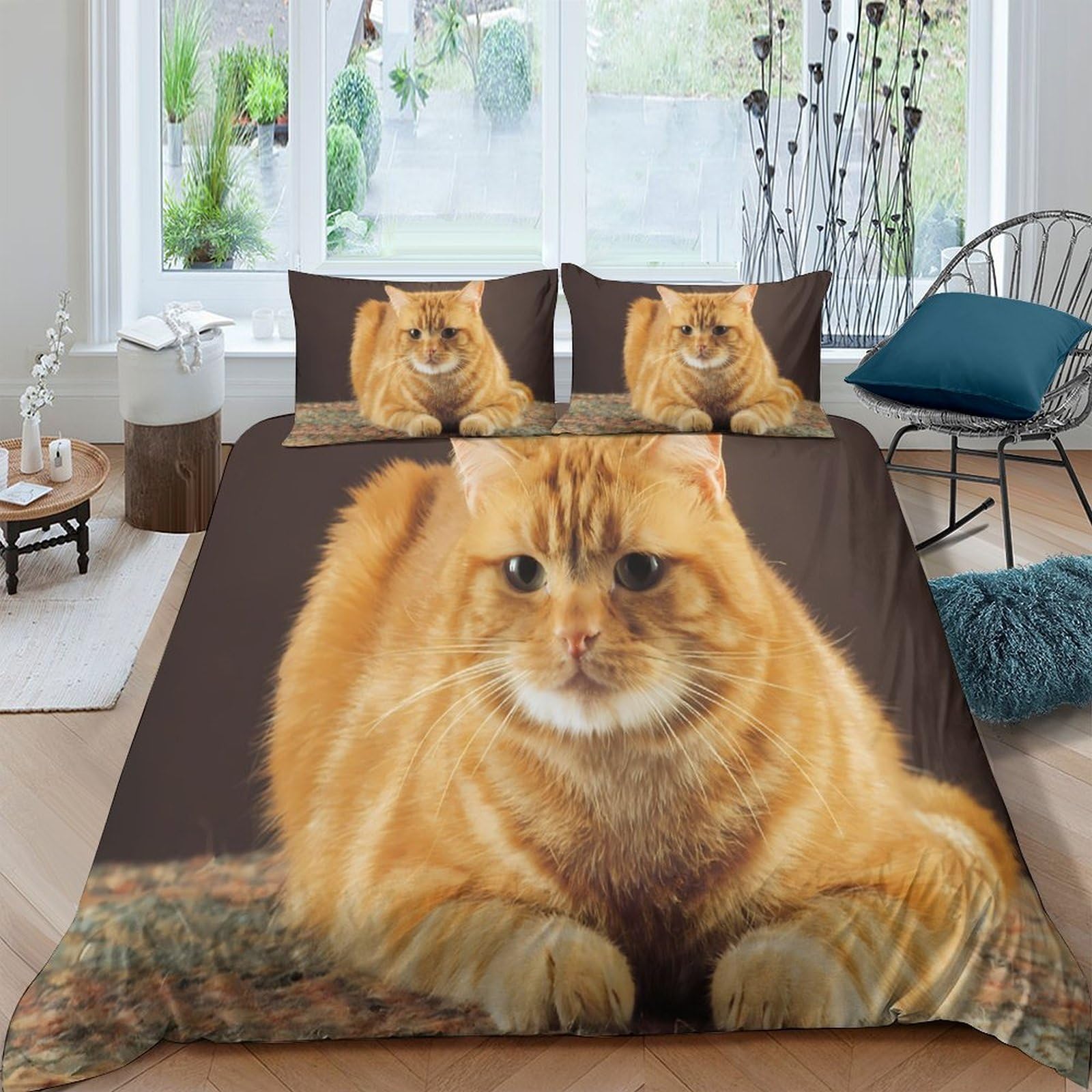 Ctjqhvkz Style-3 3D Printed Ginger Cat Fitted Sheet Microfiber Soft Breathable Orange Tabby Mattress Cover For Bedroom Guest Room Decor Single（135X200cm）