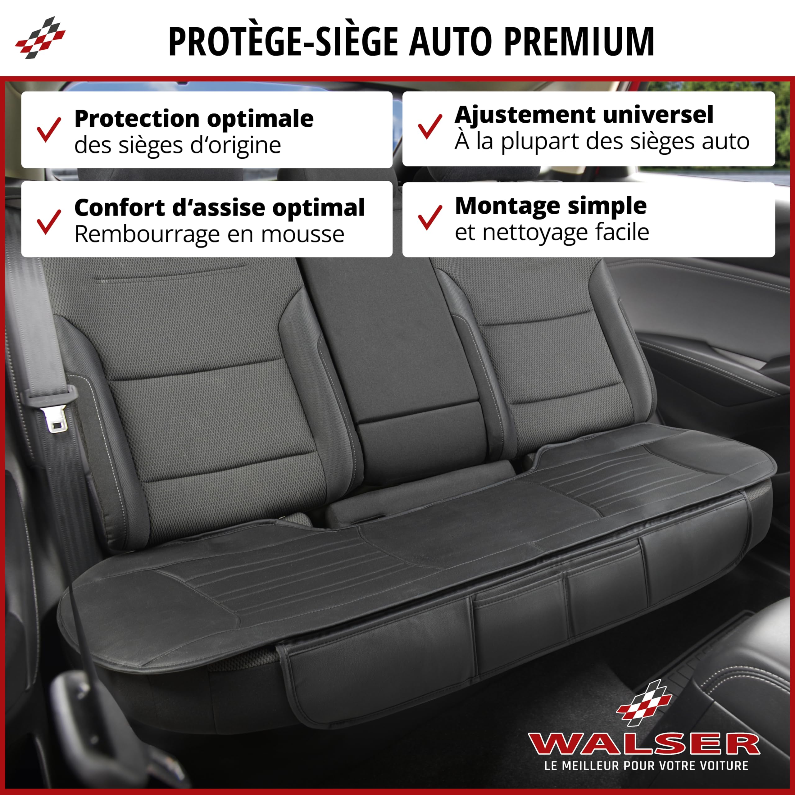 Walser Housse de siège Auto Fernando, Housse de siège Auto Banquette arrière, Protecteur de Place Voiture Banquette arrière Cuir synthétique, Car Seat Cover Noir
