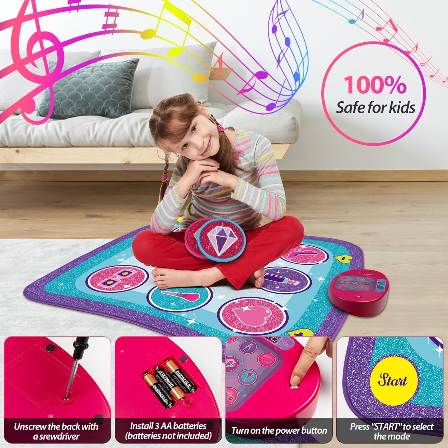 Kids Dance Mat for Girls Boys Ages 3-12, Interactive Electronic Rhythm Dance Pad with Built-in Music & Adjustable Volume, Fun Toddler Active Play Toy Gift for Holiday Birthday Party - Image 4