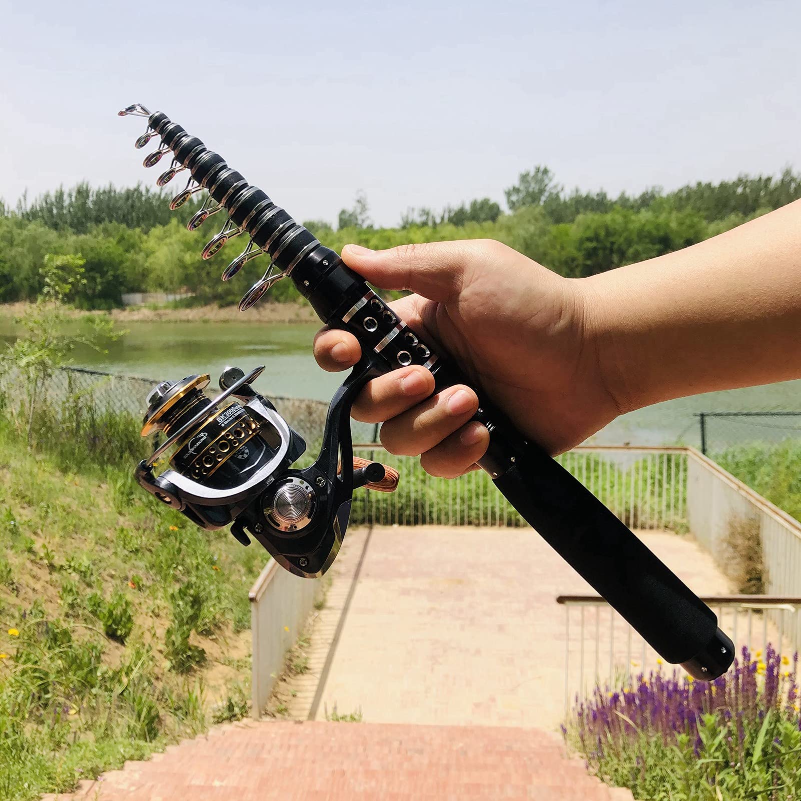 Caña de pescar ultrahorte mar caña de pescar fibra de carbono con metal Spinning Reel Barco Pesca de roca pesca de agua dulce y agua salada conjunto de engranajes