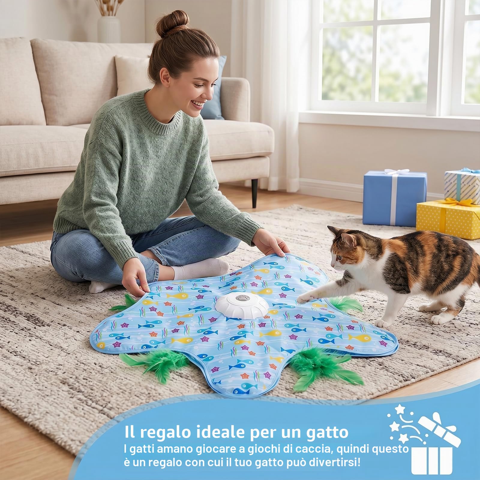 Interaktives Katzenspielzeug Selbstbeschäftigung, Katzenspielzeug Elektrisch mit Versteckspiel, Beweglicher Feder Quietschender Maus, Interaktive Intelligenti Katzenspielzeug USB Wiederaufladbar für