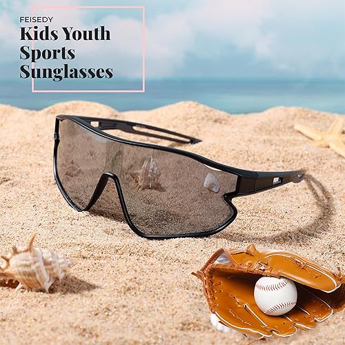 Miniatura 7 de FEISEDY Gafas de sol unisex para jóvenes, gafas de sol de béisbol y tenis, UV400 deportivas para niños y niñas, pantallas de ciclismo B4064