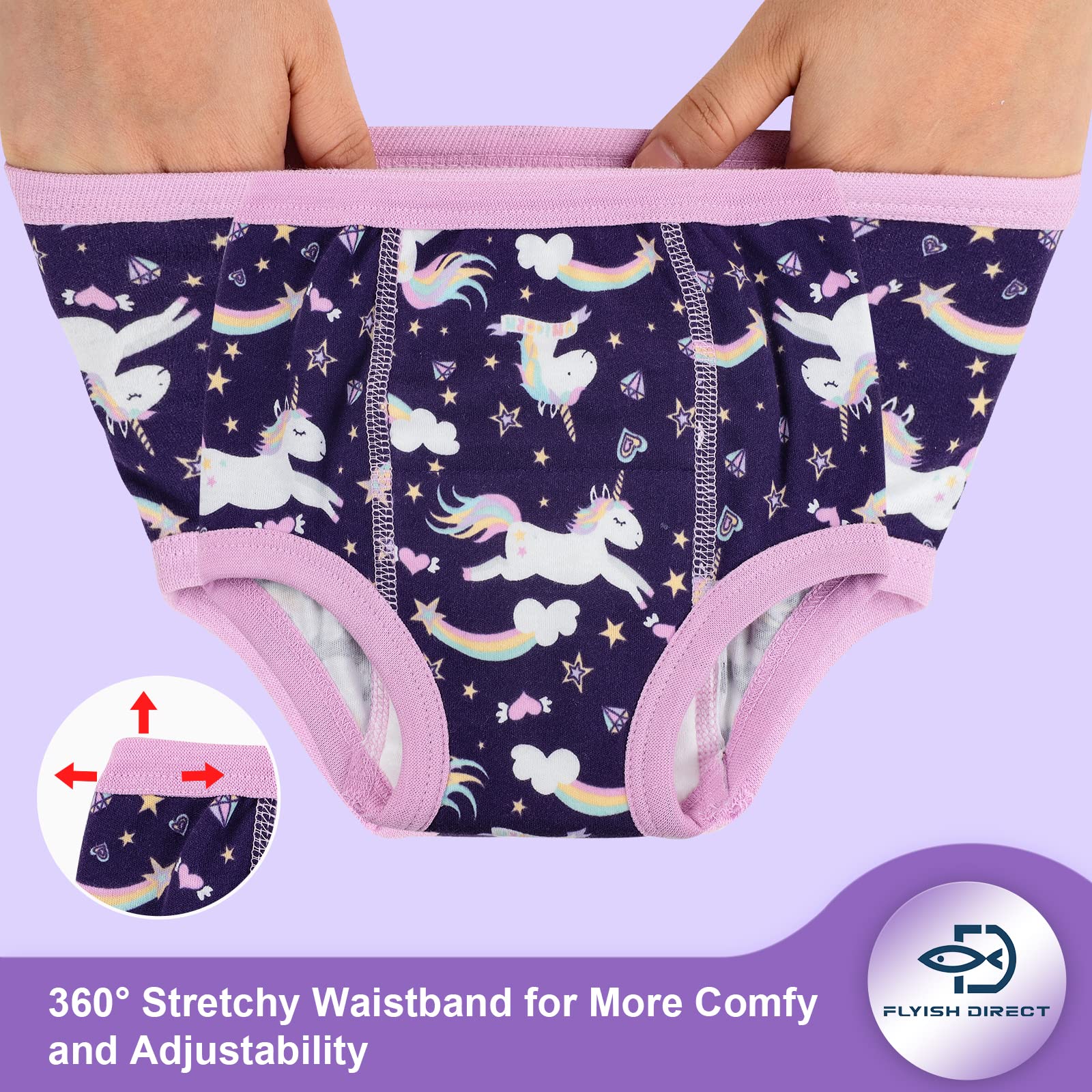 FLYISH DIRECT Potty Training Pants Girls 100% Cotton, 6 Packs Absorbent Potty Training Underwear for Girls and Boys, Reusable Training Pants for Toddlers, Mix Purple, 9 Years — view 36