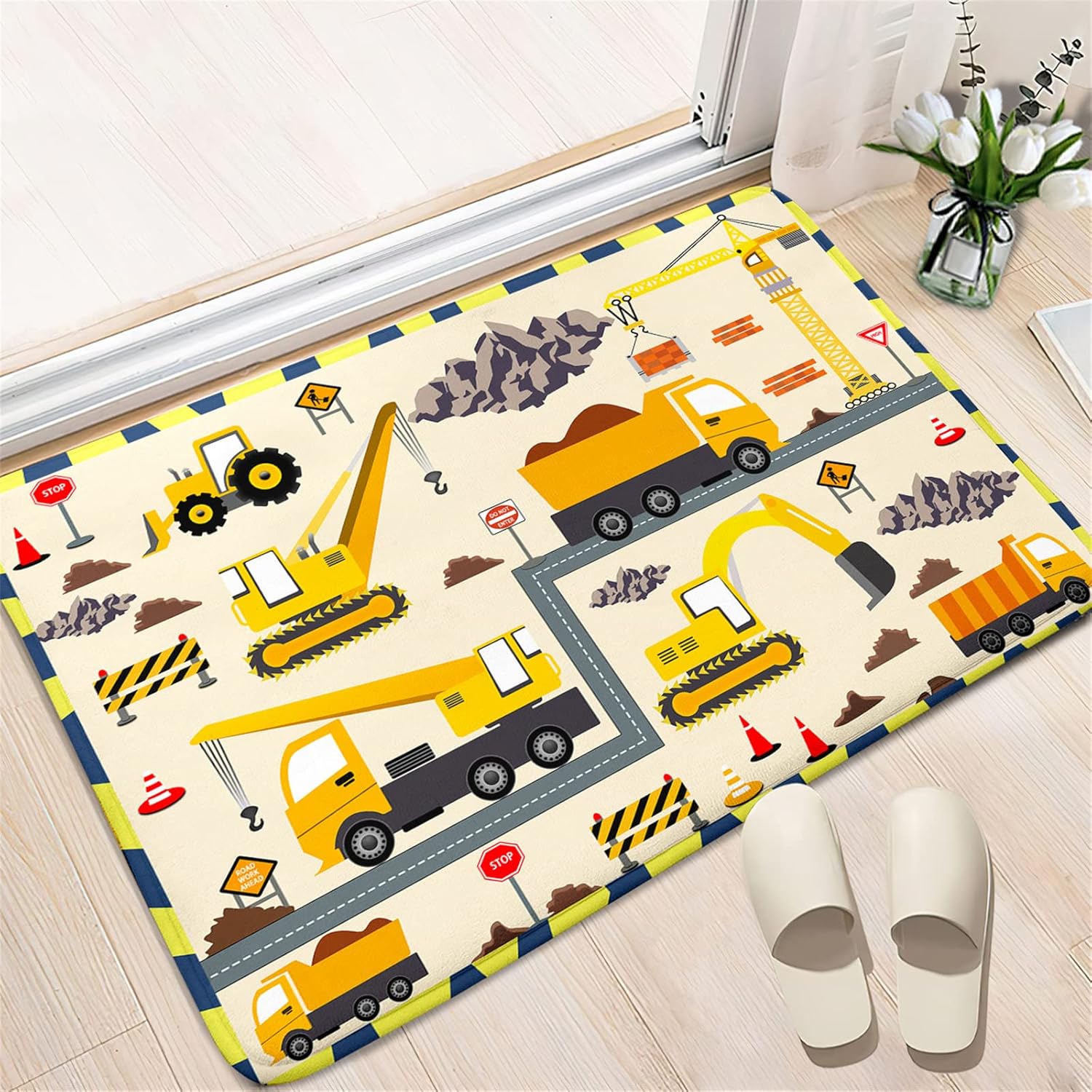 Construction Rugs for Boys Room Car Rug Play Mat Car Carpet for Kids Construction Decor for Boys Room Playroom Livingroom, 2'×3'