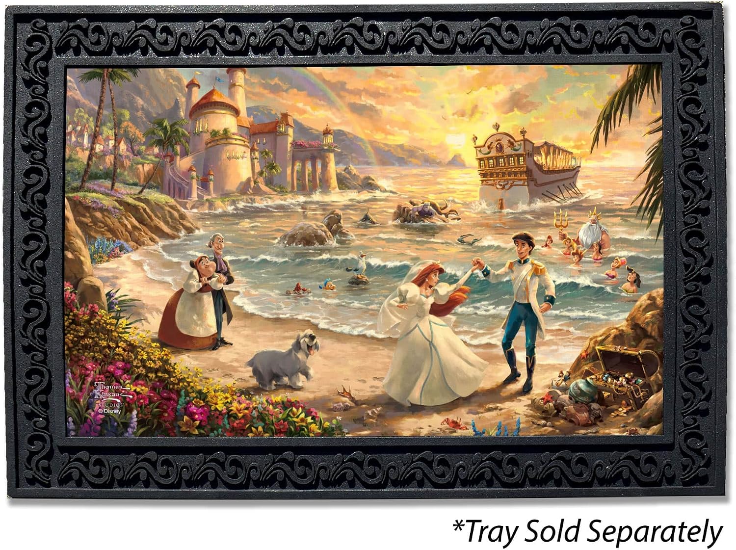 Flagology.com, Thomas Kinkade Disney Little Mermaid Celebration of Love Doormat - 18" x 30", Outdoor/Indoor, Heavy Recycled Rubber, Non-Slip Backing, Licensed Thomas Kinkade Disney
