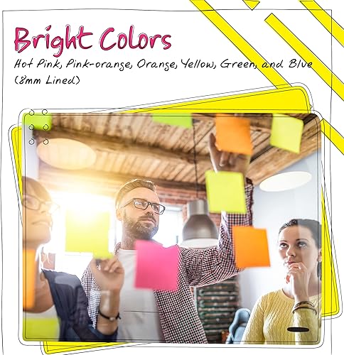 Miniatura 5 de Better Office Products Notas adhesivas forradas de 3 x 3, paquete de 10, 1000 hojas (100/bloc), notas autoadhesivas con líneas, colores surtidos