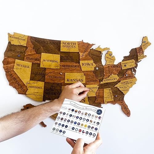 Miniatura 2 de Mapa de madera de Estados Unidos visitados - Mapa de madera de Estados Unidos con pasadores - Rastreador de viajes 3D de Estados Unidos decoración