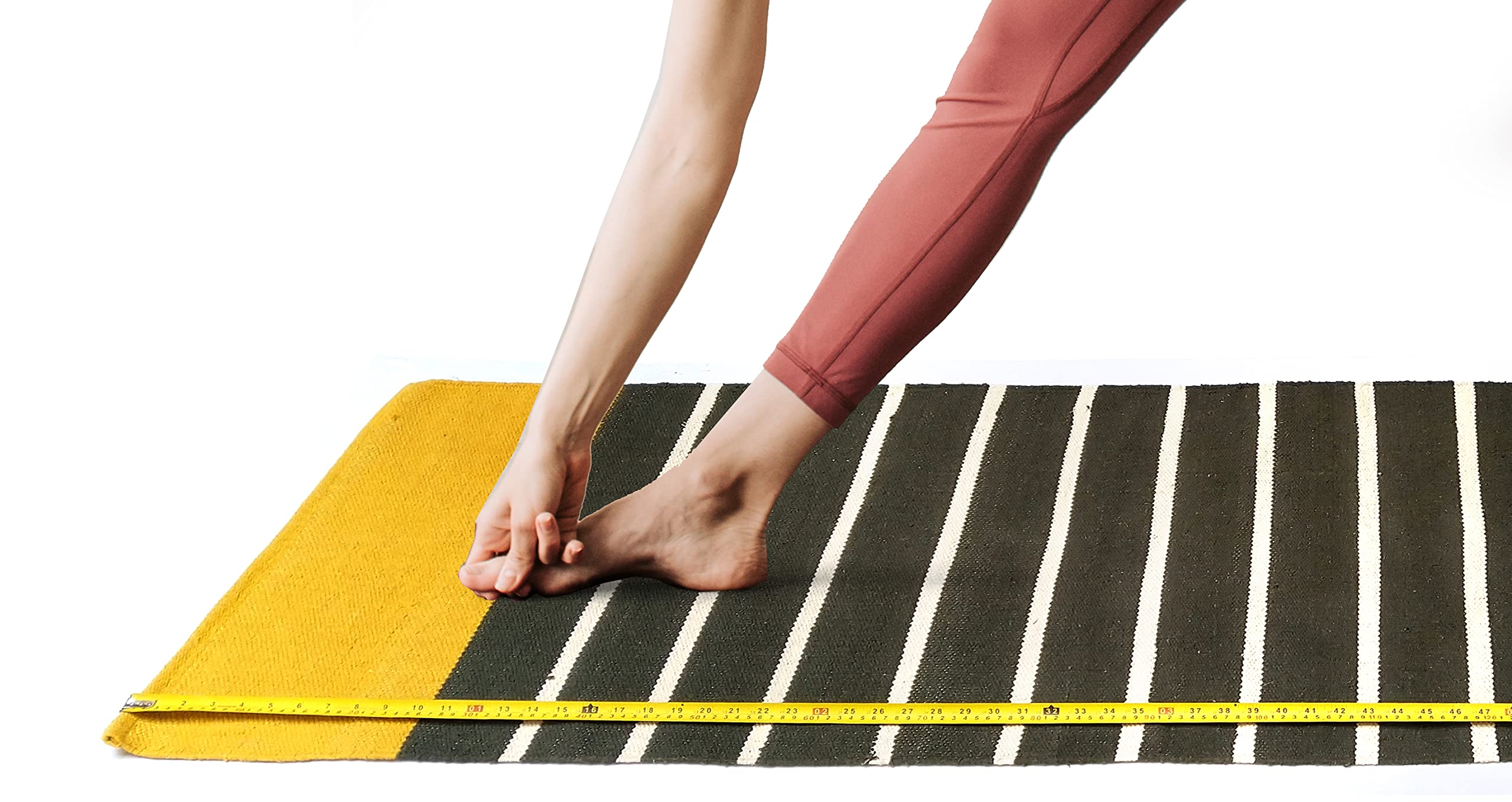 Sitapuriya - Premium Cotton Yoga Mat | 100% Handloom Rug | Stripe Design | Side Binding & Thickness Upto 10MM | 65x190cm (+6ft Size) | (Yellow - Green)-image-29