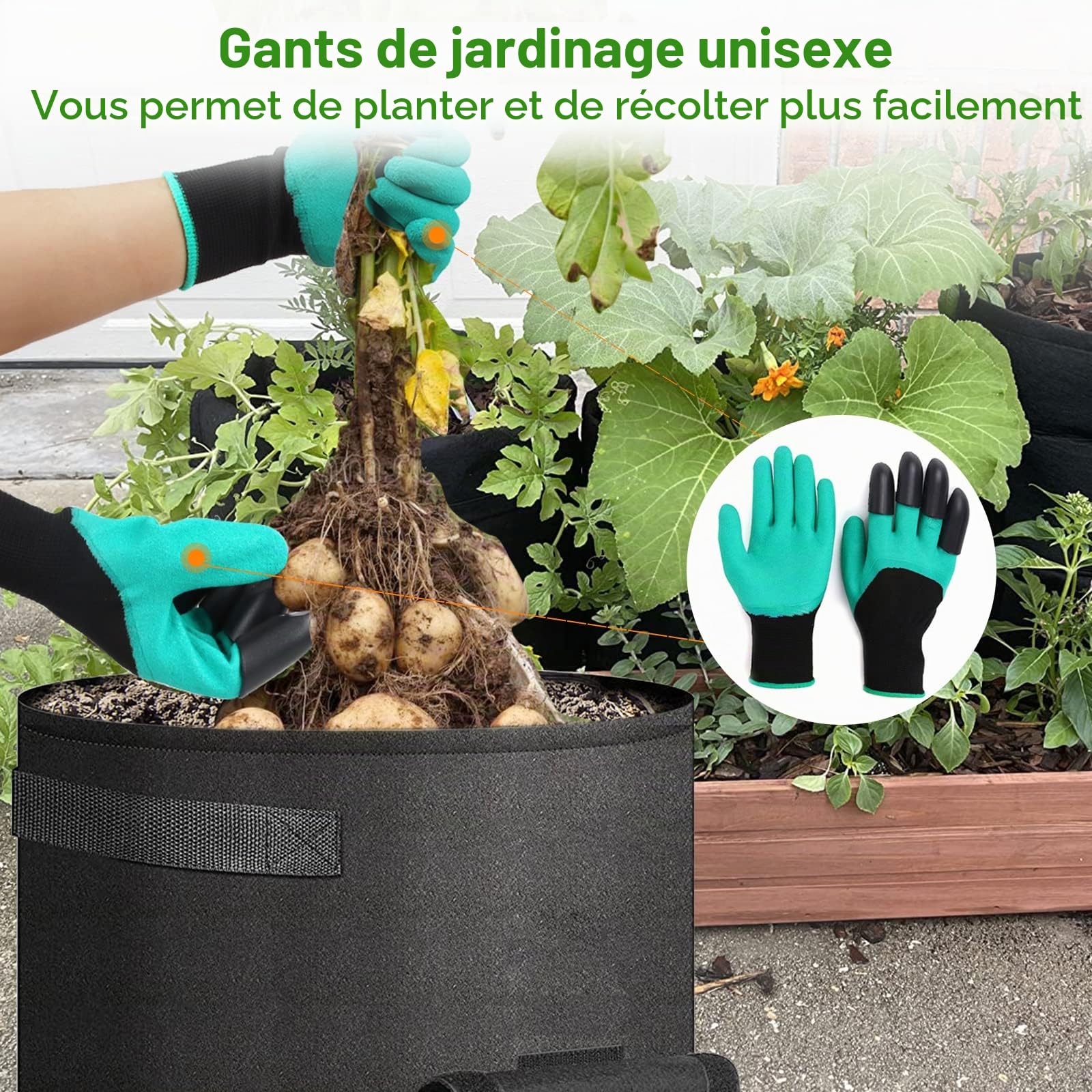 Lot de 3 Sacs à Plantes, 40L Sac de Plantation Geotextile Non Tissé, Sac de Plantation de Pomme de Terre, Sac de Culture avec la Fenêtre et la Poignée, Sac de Culture Pot de Fleur Sac de Jardin