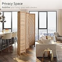 Vista 11 de Panel divisor de habitación de 4 paneles, pared divisora de habitación de 5.6 pies de alto y pantalla de privacidad plegable, panel divisor de pared