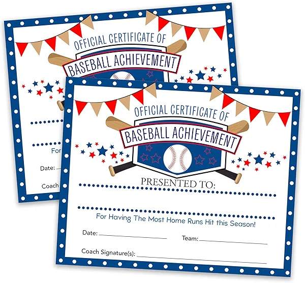 Sports Achievement Award Certificates, Baseball Certificates for Kids, Baseball Team Recognition Awards, Encourage Gifts for Students, Baseball Certificate of Appreciation for Teachers, 25 Pcs (03)