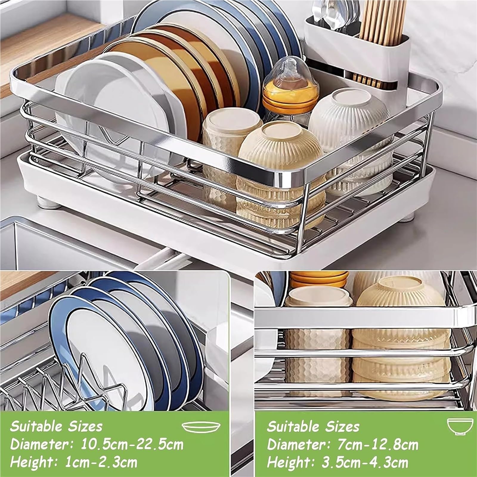 geschirrtrockner Geschirrtrockner for die Küchentheke, Geschirrständer aus Edelstahl mit Abtropffläche und Utensilienhalter for die Spüle klein(L)