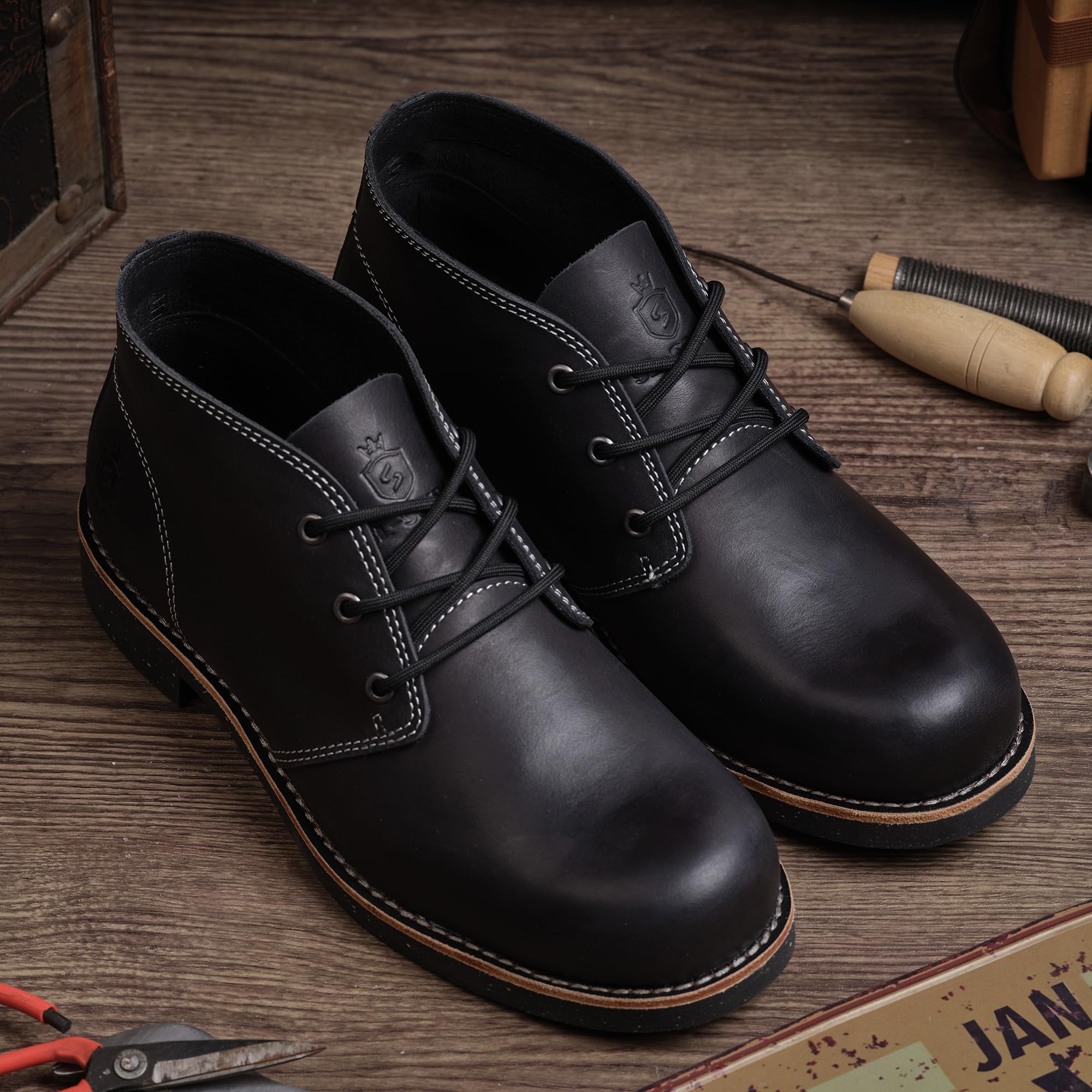 SL-Saint Stivali Chukka Classici Fatti a Mano Da Uomo Moda Vera Pelle di Vacchetta Scarpe Comode 5'' Allacciate