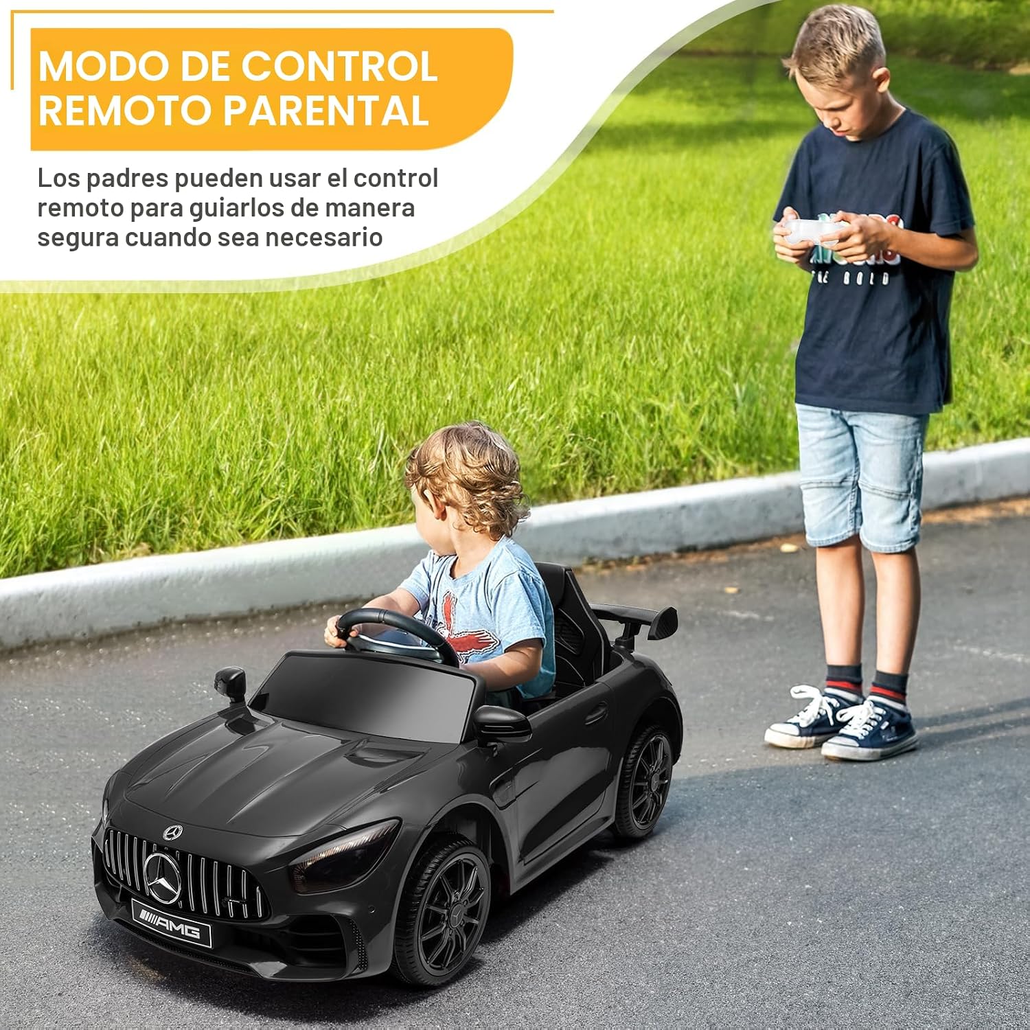 Winado 12V Auto eléctrico para niños, con licencia de Mercedes Benz AMG GTR, con batería, control remoto para padres, asiento más ancho, luces LED — imagen 4