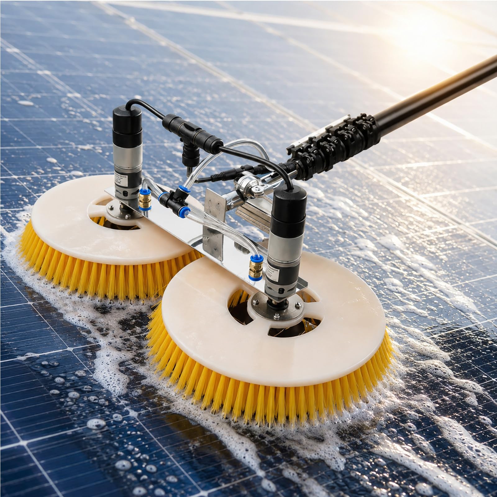 Cepillo Rotativo para Placas Fotovoltaicas – Limpiador Eléctrico 240 W con Cerdas de Nylon 9m(29.5ft)
