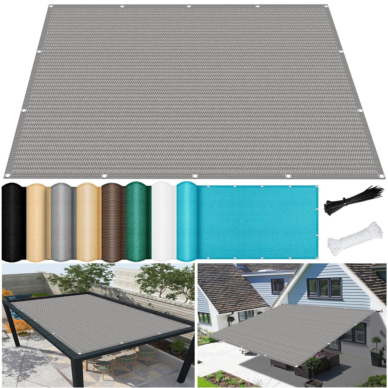 Filet d'ombrage robuste 3x5.6 m coupe-vent et stable gris clair