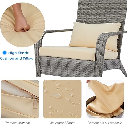 Miniatura 3 de AECOJOY Juego de 2 sillas de mimbre Adirondack para patio, juego de 2 sillas de mimbre de ratán de polietileno, cojín y almohada para jardín, patio