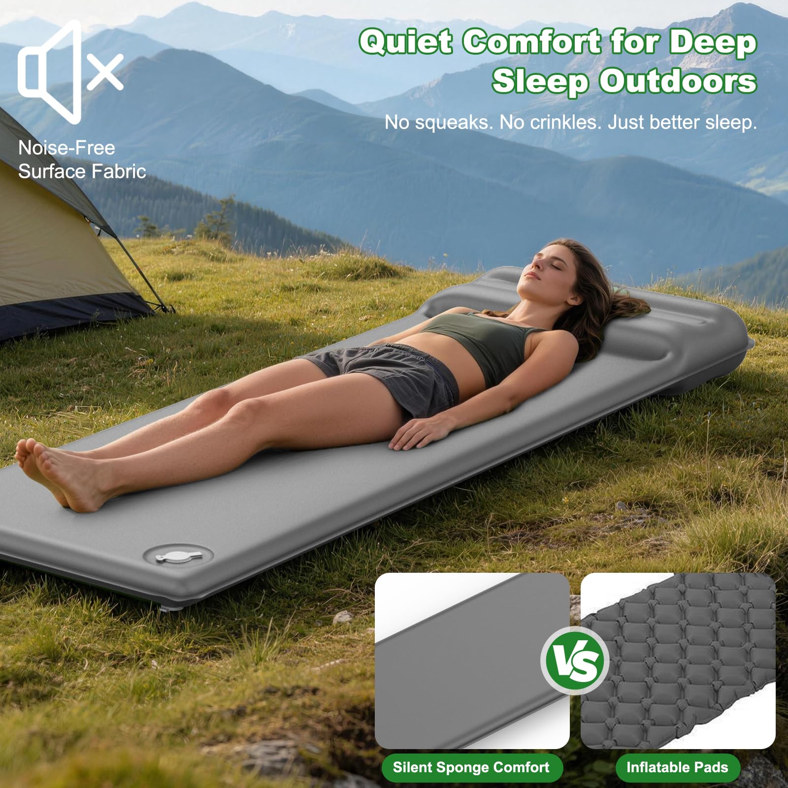 WARMTUYO Camping Isomatte, R-Wert 8,5, Extra Warme Schaumstoff-Schlafmatte mit Integriertem Kissen, Komfortable Camping Matratze für 4 Jahreszeiten, Trekking, Wandern und Zelt